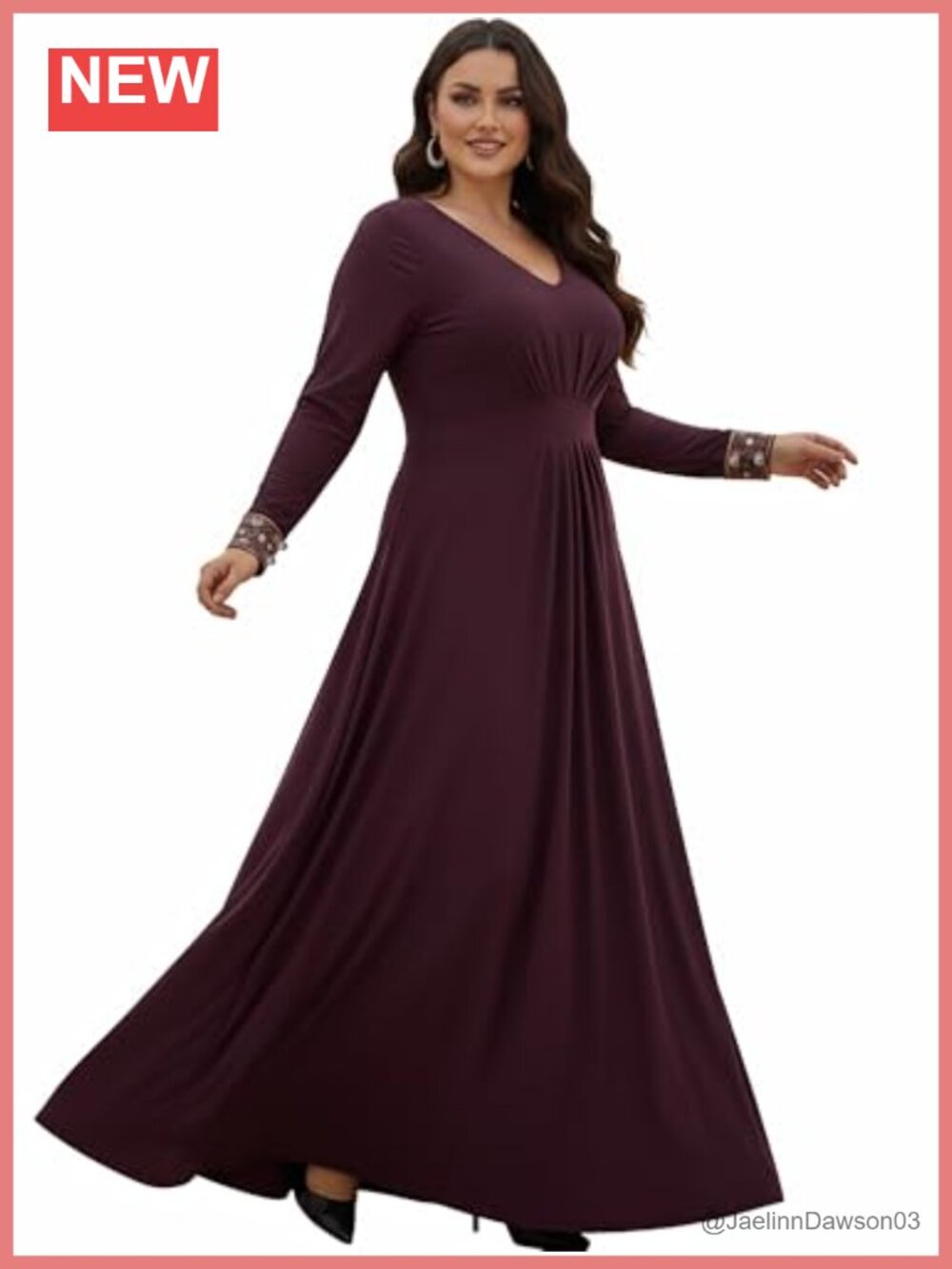 KOH KOH Long Sleeve V-Neck Pleated A-Line Flowy Maxi Dress
